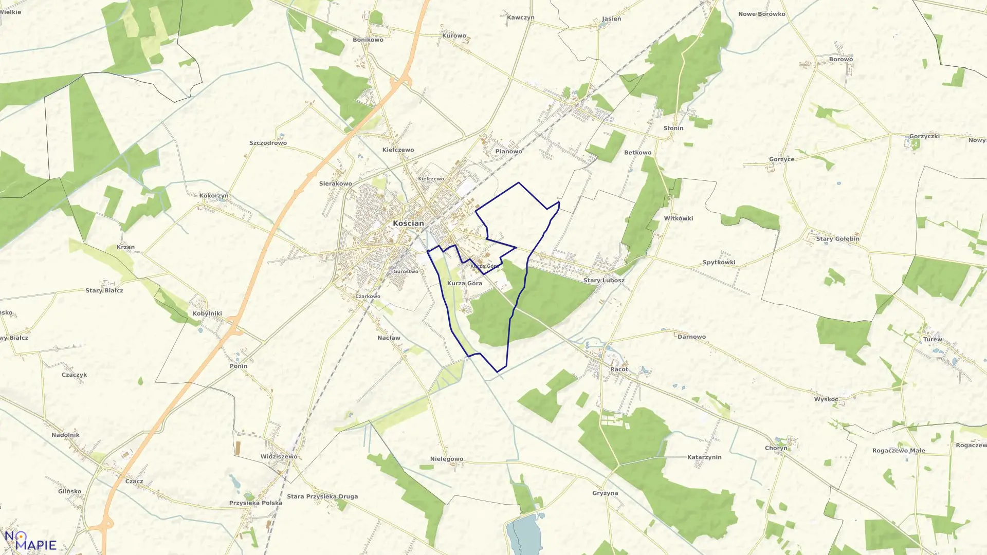 Mapa obrębu KURZA GÓRA w gminie Kościan